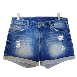 Seer Denim Lauren James sz 28 jean shorts medium wash roll up distressed zip fly